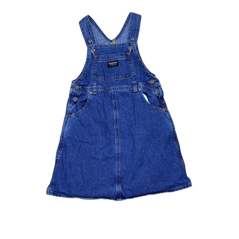 OshKosh B'gosh Girls Blue Denim Jumper Dress Overall Bib Size 6 Medium Wash